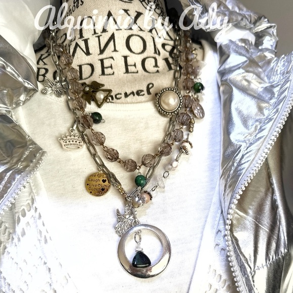 Zoisite Ruby handmade chunky layered statement multi charms necklace - Picture 8 of 14